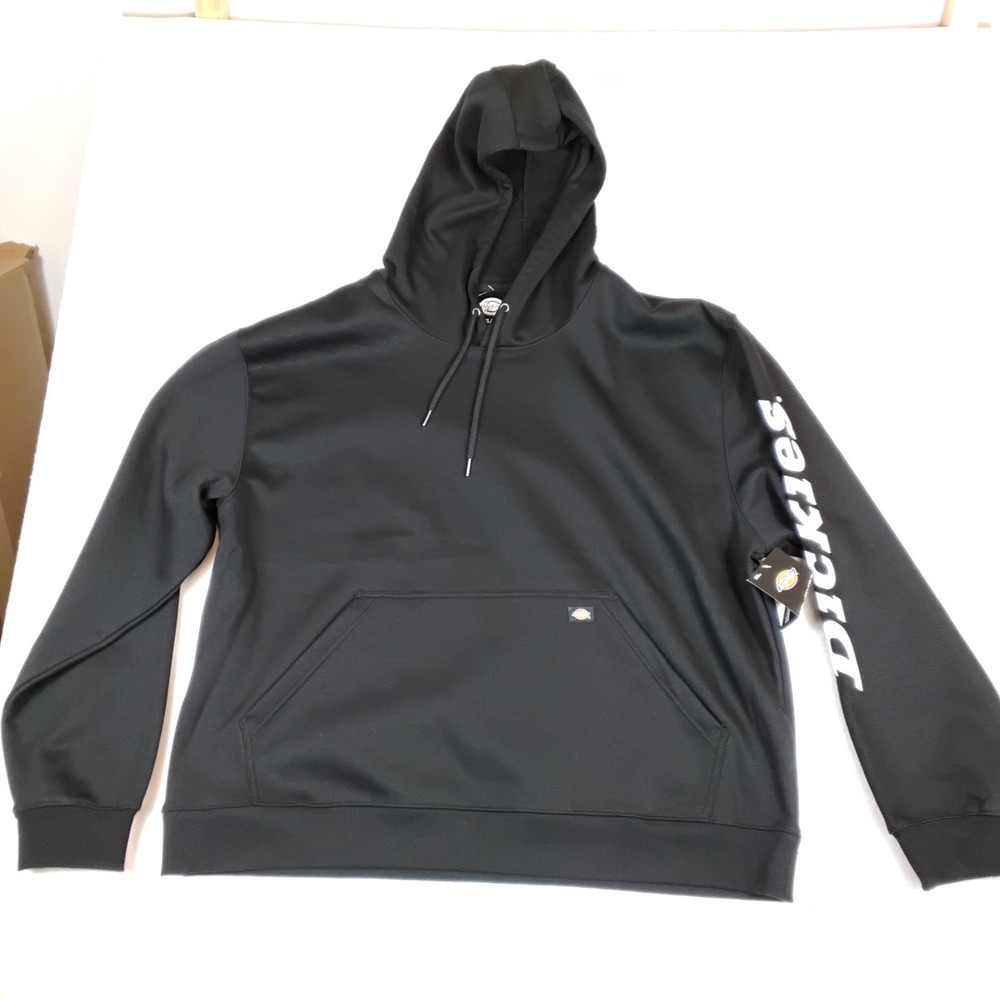 NWT Dickies Mens Black Sleeve Logo Print Fleece Pullover Hoodie Sweatshirt 3XL